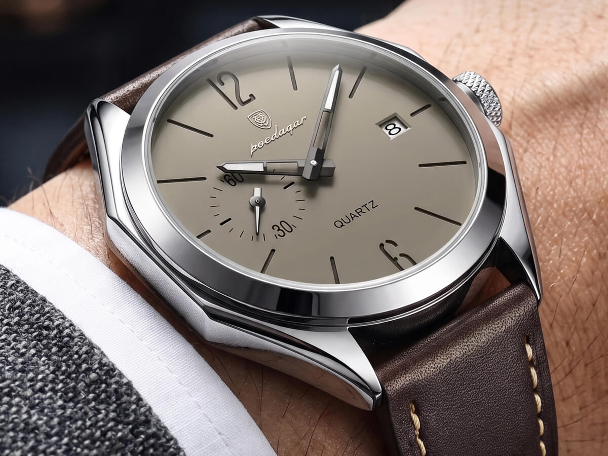 POEDAGAR Executive Leather Quartz Business Watch for Men